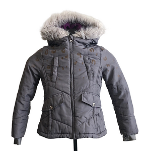 London Fog Gray Kids Puffer Jacket with Faux Fur Hood